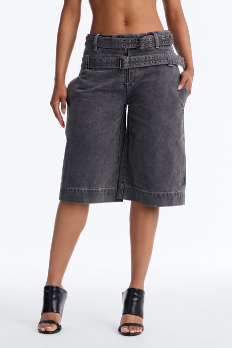 Loving London Belted Denim Jorts - Grey