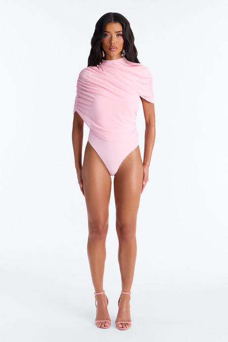 Everyday Confidence Draped Chiffon Bodysuit - Pink