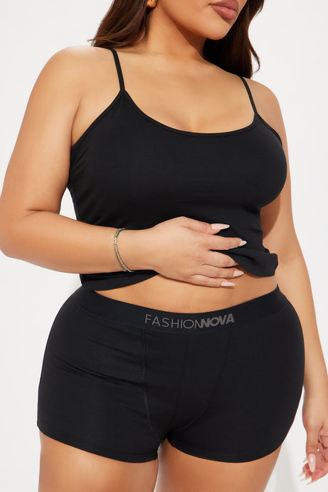FN Mood Cotton PJ Boxer Short Set - Black