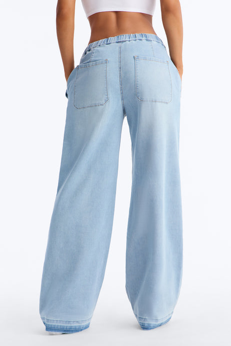 Marina Stretch Crosshatch Tie Waist Jeans - Light Blue Wash