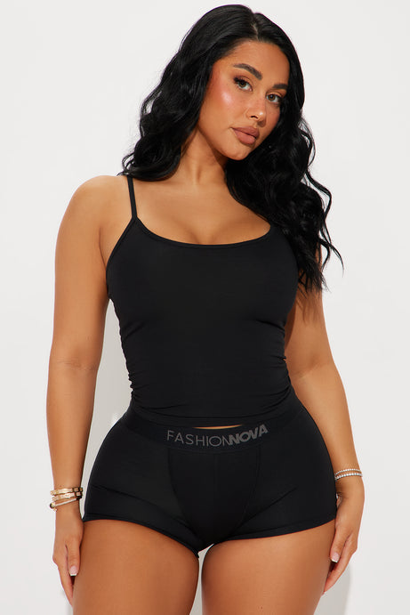 FN Mood Cotton PJ Boxer Short Set - Black