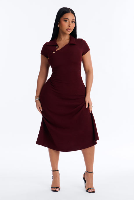 Drew Collar Sweater Midi Dress - Burgundy