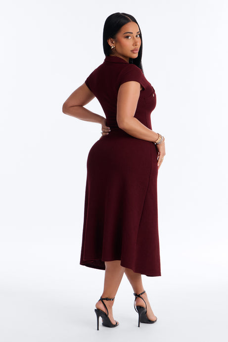 Drew Collar Sweater Midi Dress - Burgundy