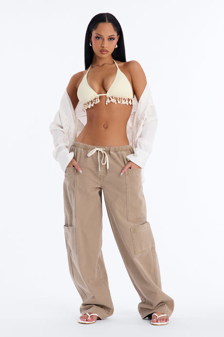 Island Time Tie Waist Jeans - Khaki