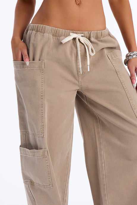 Island Time Tie Waist Jeans - Khaki