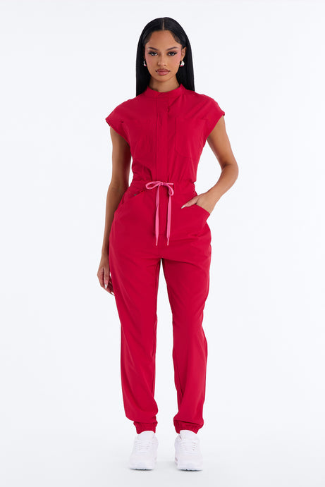 Ready Next Shift Stretch Scrub Jumpsuit - Red