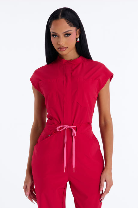 Ready Next Shift Stretch Scrub Jumpsuit - Red