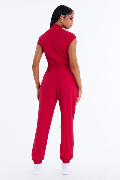 Ready Next Shift Stretch Scrub Jumpsuit - Red
