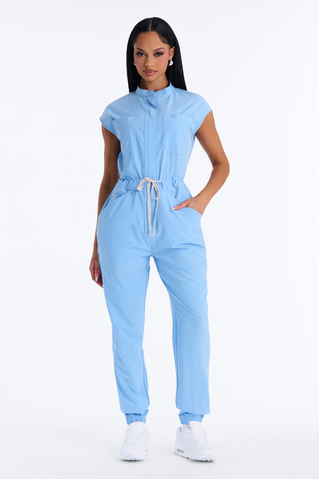 Ready Next Shift Stretch Scrub Jumpsuit - SkyBlue