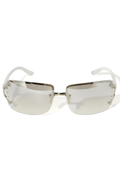 Y2K Rhinestone Sunglasses - White/Silver