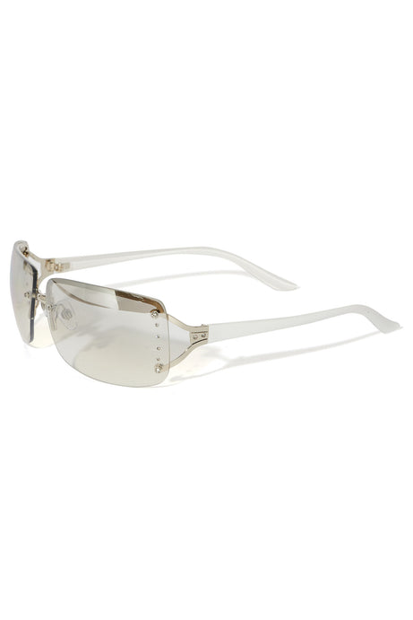 Y2K Rhinestone Sunglasses - White/Silver