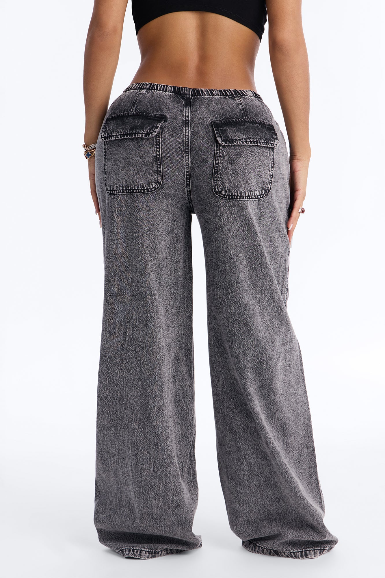 Baeside Tie Waist Wide Leg Jeans - Black Wash