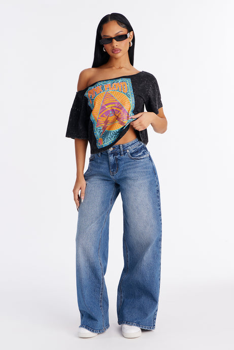 Pink Floyd Washed Off Shoulder Tee - Black Wash