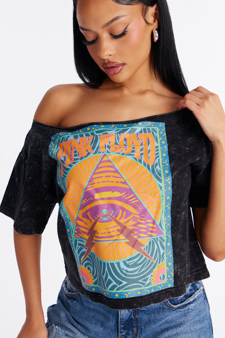 Pink Floyd Washed Off Shoulder Tee - Black Wash