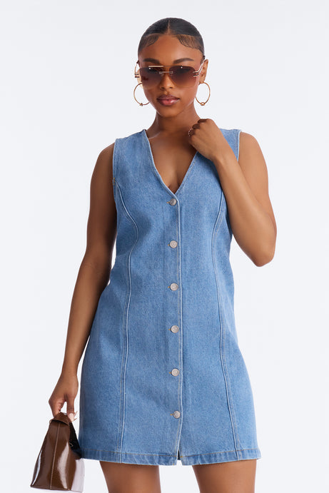 Adalynn Sleeveless Denim Mini Dress - Medium Wash