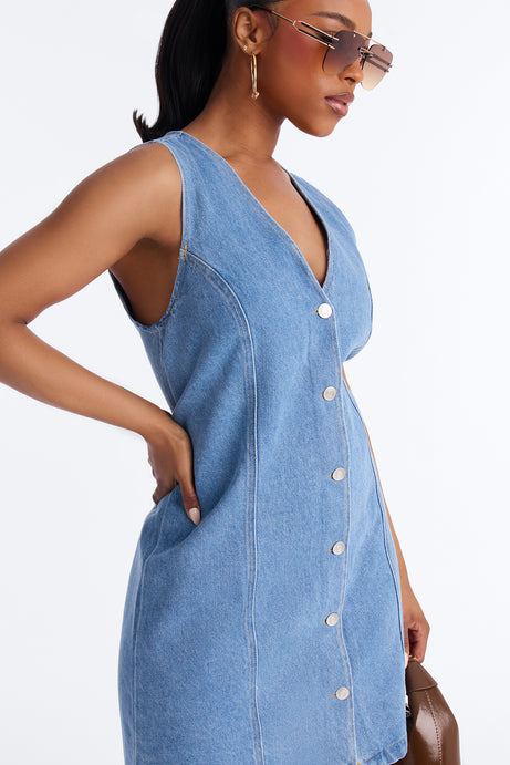 Adalynn Sleeveless Denim Mini Dress - Medium Wash