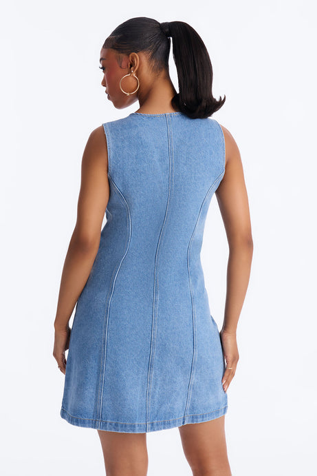 Adalynn Sleeveless Denim Mini Dress - Medium Wash