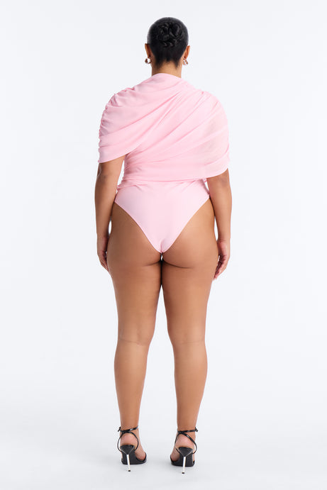 Everyday Confidence Draped Chiffon Bodysuit - Pink