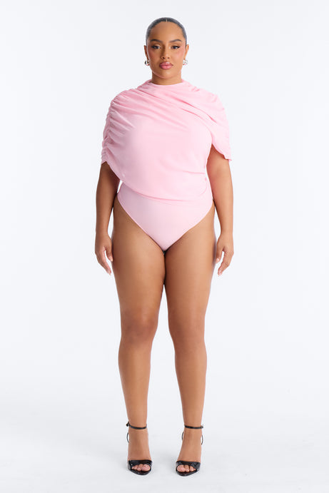 Everyday Confidence Draped Chiffon Bodysuit - Pink