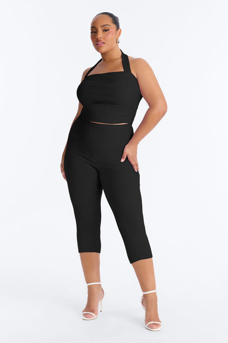Delilah Textured Halter Capri Pant Set - Black