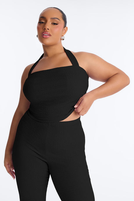 Delilah Textured Halter Capri Pant Set - Black
