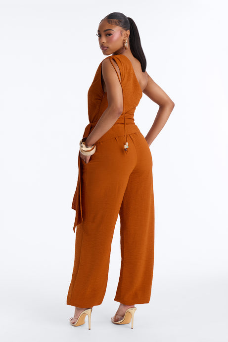 Willow One Shoulder Balloon Pant Set - Rust