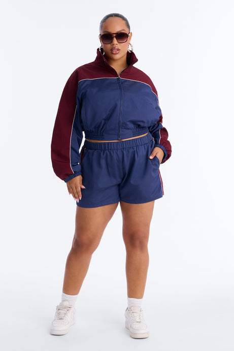 Varsity Girl Windbreaker Short Set - Navy/combo