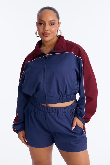 Varsity Girl Windbreaker Short Set - Navy/combo