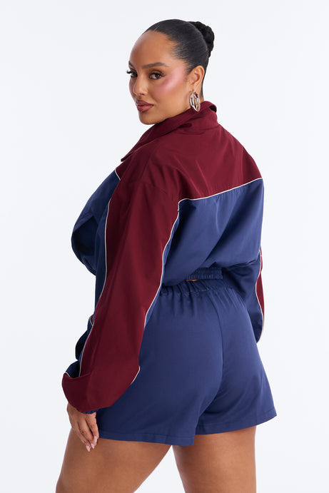 Varsity Girl Windbreaker Short Set - Navy/combo