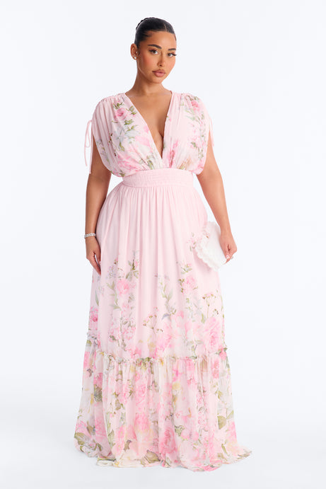 Peachy Keen Chiffon Maxi Dress - Pink/combo