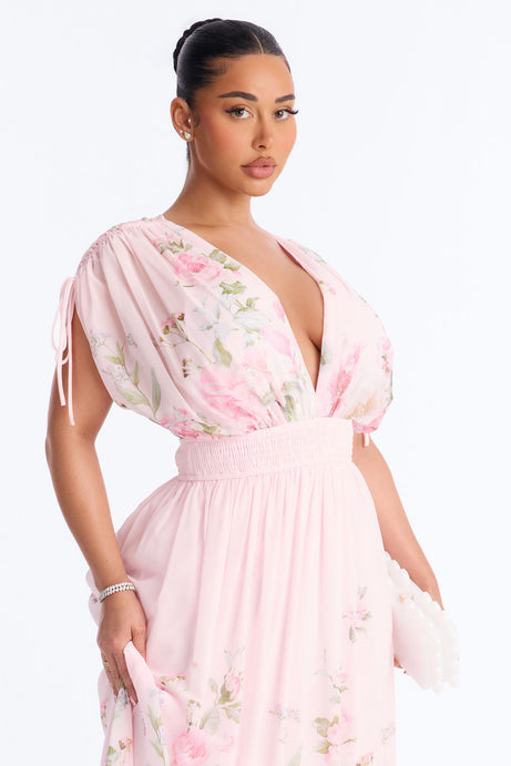 Peachy Keen Chiffon Maxi Dress - Pink/combo