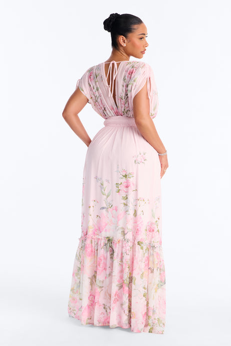 Peachy Keen Chiffon Maxi Dress - Pink/combo