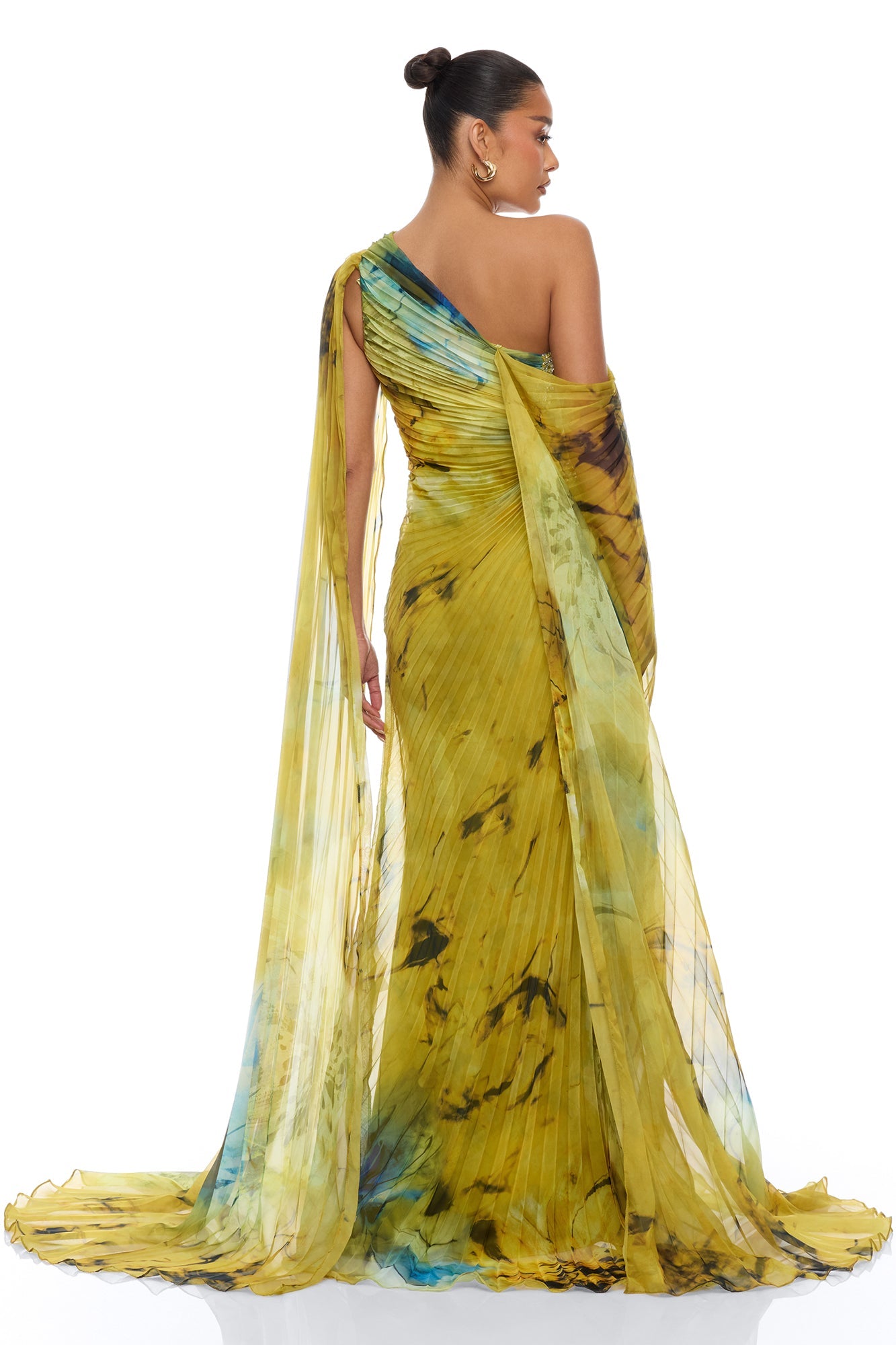 Cleo Draped Pleated Maxi Dress - Green/combo