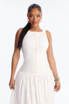 Everly Drop Waist Button Up Maxi Dress - White
