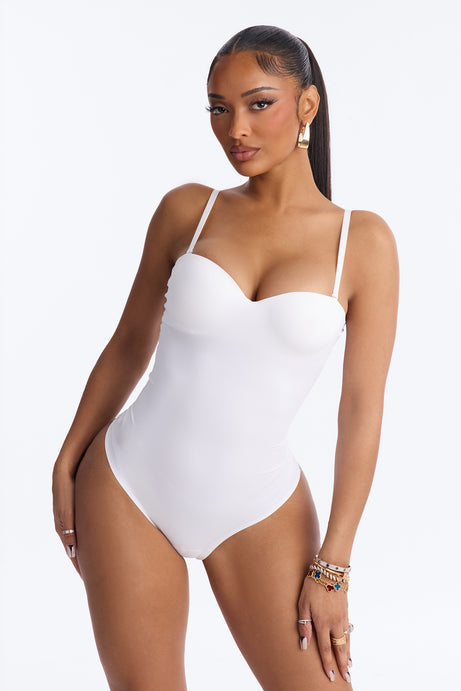 Josie Padded Sweetheart Neck Spaghetti Strap Bodysuit - White