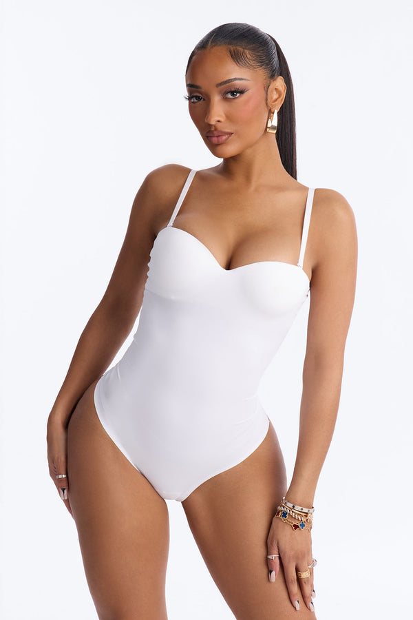 Josie Padded Sweetheart Neck Spaghetti Strap Bodysuit - White