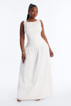 Everly Drop Waist Button Up Maxi Dress - White