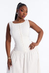 Everly Drop Waist Button Up Maxi Dress - White