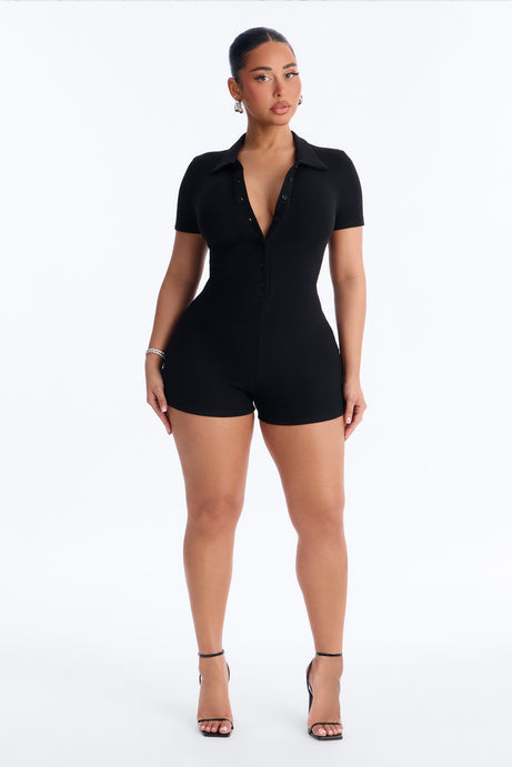 Hailey Ribbed Micro Short Romper - Black