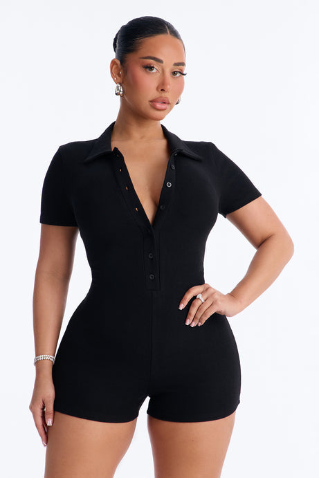 Hailey Ribbed Micro Short Romper - Black