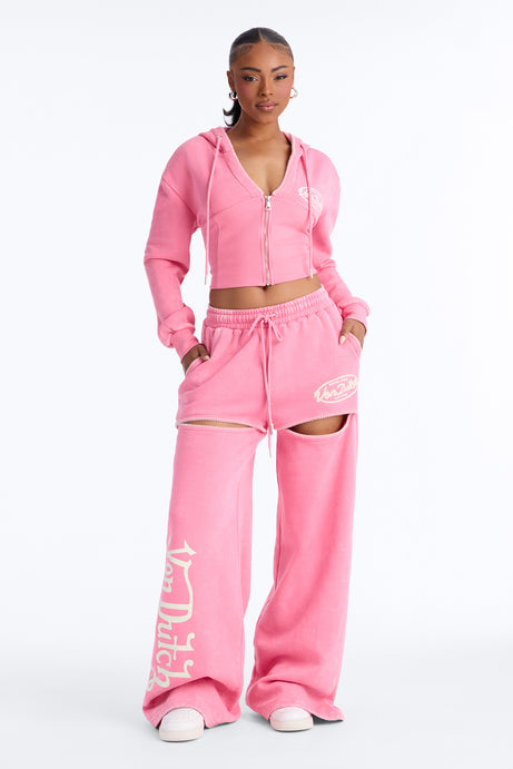 Von Dutch Washed Faded Love Zip Up Sweatshirt - Pink