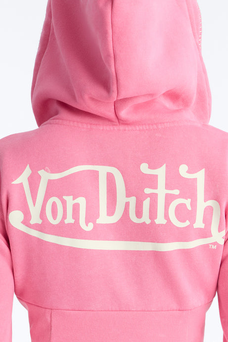 Von Dutch Washed Faded Love Zip Up Sweatshirt - Pink