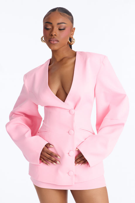 Sweet & Smart Barrel Sleeve Blazer - Pink