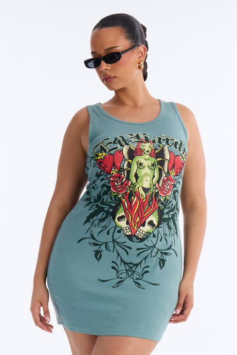 Ed Hardy Alien Vibes Tank Mini Dress - Olive