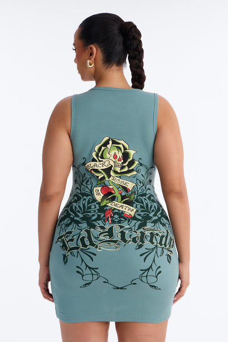Ed Hardy Alien Vibes Tank Mini Dress - Olive