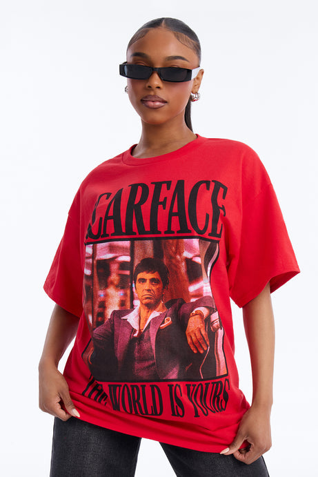 Scarface Multi Photo Oversized Tee - Red