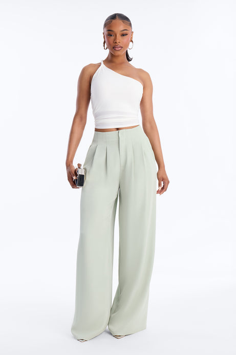 Valeria Pleated High Rise Wide Leg Pant 33″ - Sage