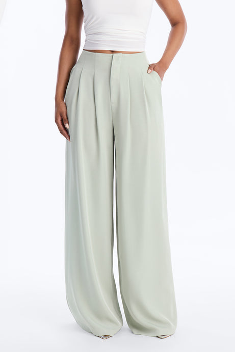 Valeria Pleated High Rise Wide Leg Pant 33″ - Sage