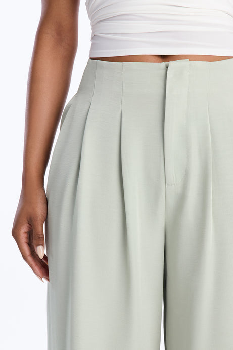 Valeria Pleated High Rise Wide Leg Pant 33″ - Sage