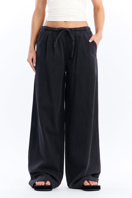 Baeside Tie Waist Wide Leg Jeans - Black